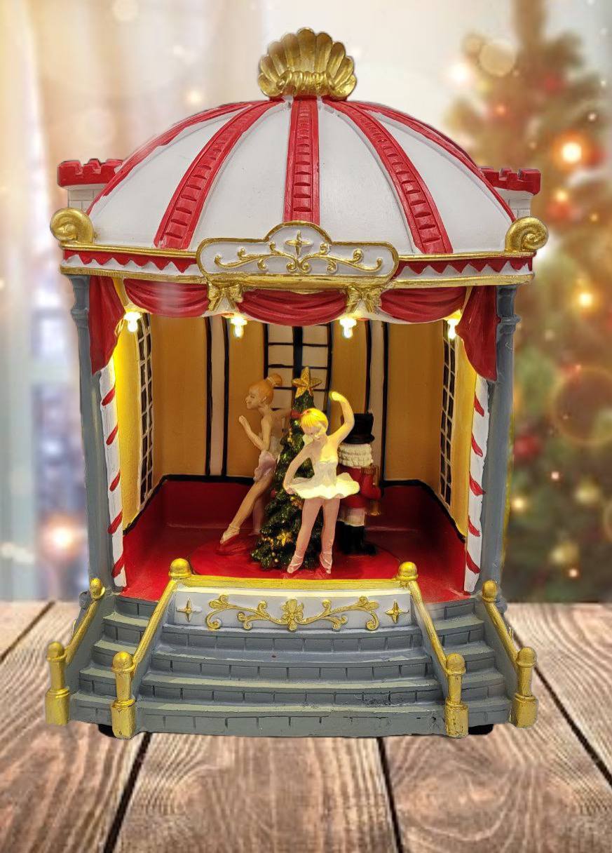 Festive Carousel Miniature Music Box. Theatre Christmas Village