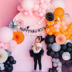 Pink, Black & Orange Halloween Paper Fan Set – 6ct