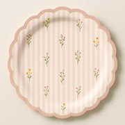 Pink Striped Scalloped Dinner Plate Pink Floral HG