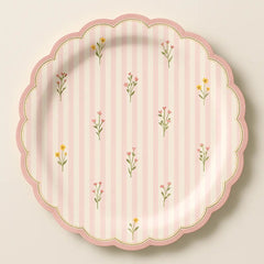 Pink Striped Scalloped Dinner Plate Pink Floral HG