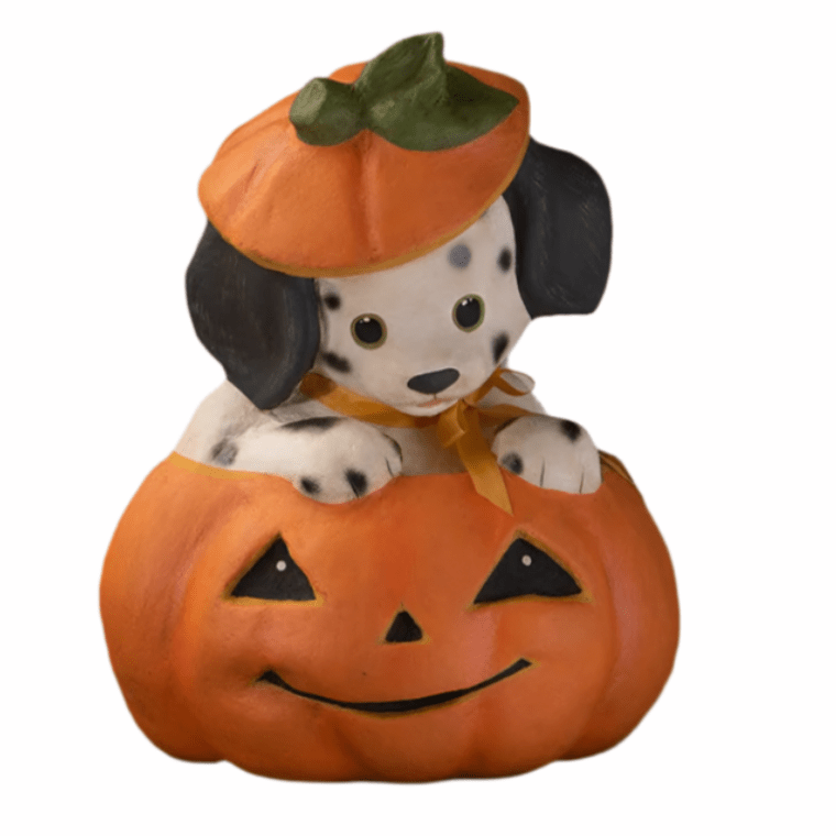 Poppy Puppy in Pumpkin Halloween Decor by Bethany Lowe Designs