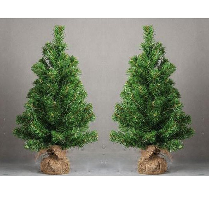 Mini Green Christmas Tree with Rustic Wrapped Base
