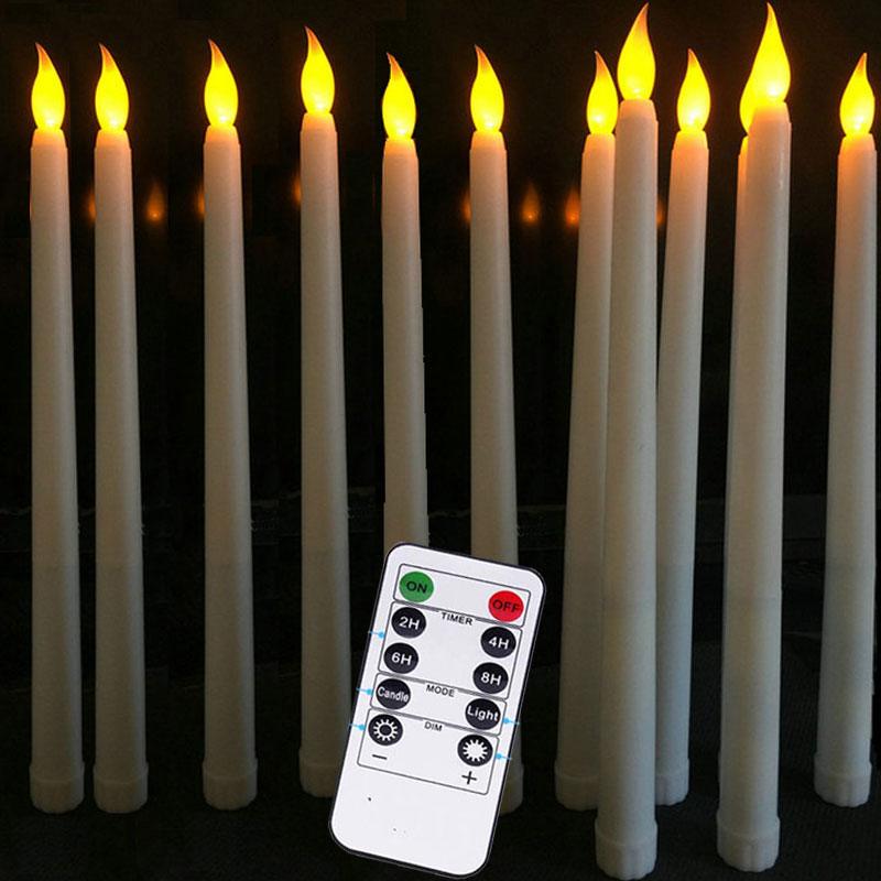 Pack of 12 Yellow Flickering Remote LED Candles