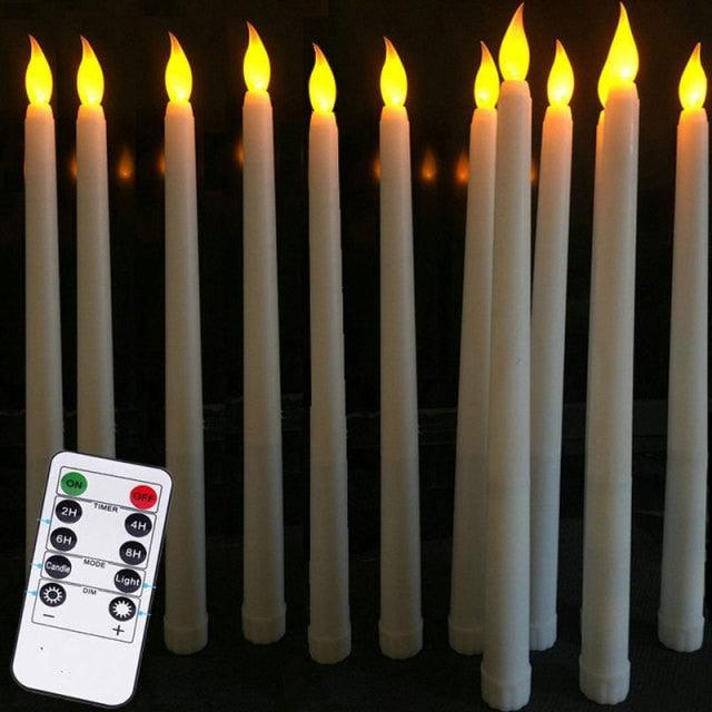 Pack of 12 Yellow Flickering Remote LED Candles