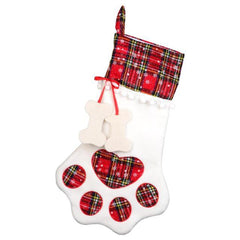 18 × 11 in Plaid Puppy Paw Christmas Stockings