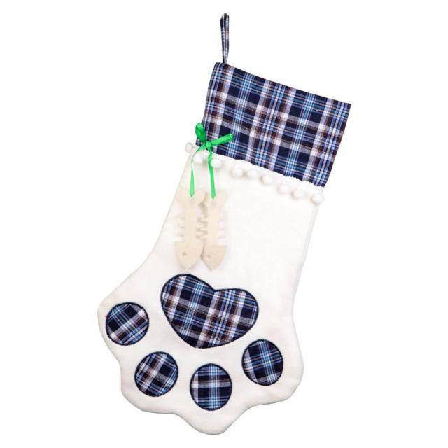 18 × 11 in Plaid Puppy Paw Christmas Stockings