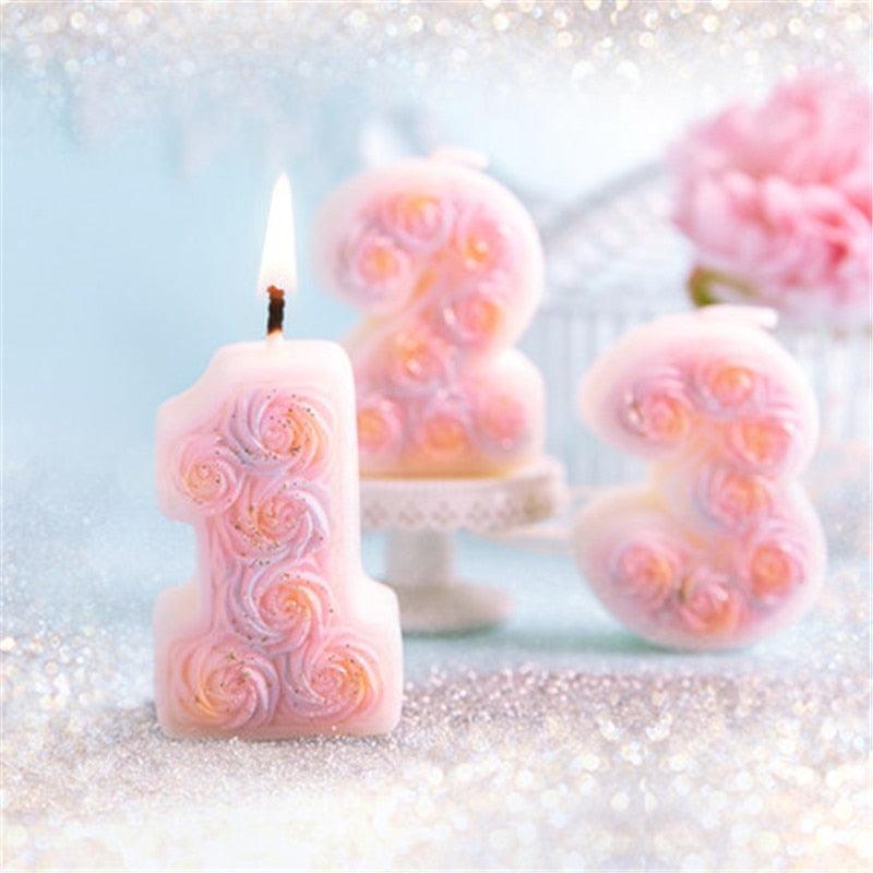Rose Number Birthday Candles, 0 to 9