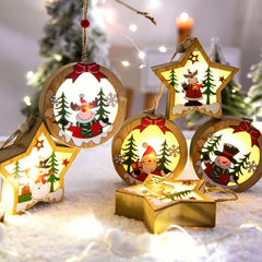 LED Wooden Star, Car and Tree Christmas Hanging Ornaments