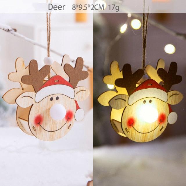 LED Wooden Star, Car and Tree Christmas Hanging Ornaments