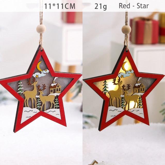LED Wooden Star, Car and Tree Christmas Hanging Ornaments