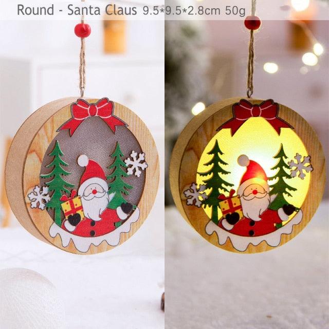 LED Wooden Star, Car and Tree Christmas Hanging Ornaments