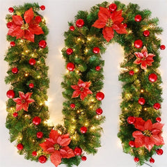 LED Christmas Greenery and Rattan Wreath
