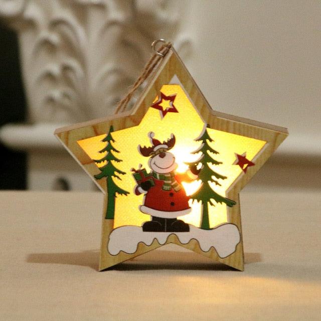 LED Light Wood House Christmas Tree Decorations