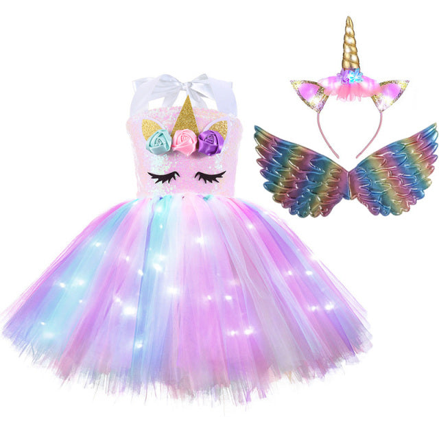 Unicorn Tutu Costume Dress with LED Wing Options