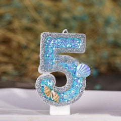 Blue Shell Glitter Number Birthday Candles