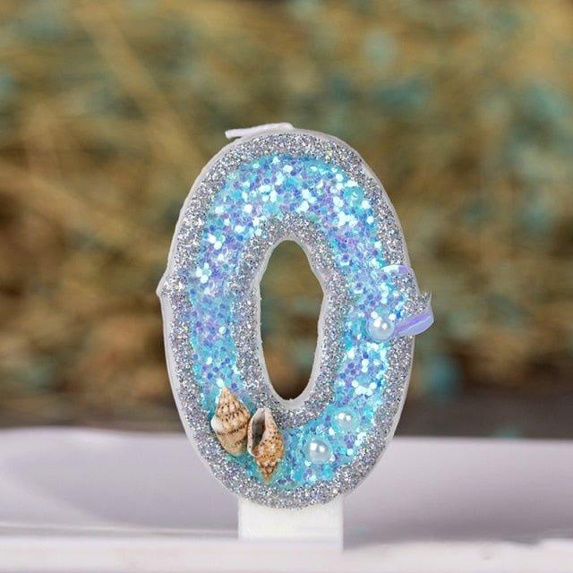Blue Shell Glitter Number Birthday Candles