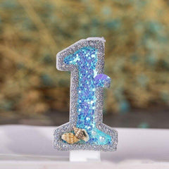 Blue Shell Glitter Number Birthday Candles