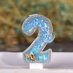 Blue Shell Glitter Number Birthday Candles
