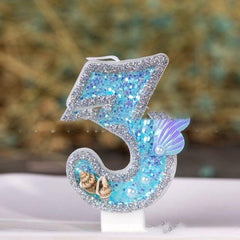 Blue Shell Glitter Number Birthday Candles