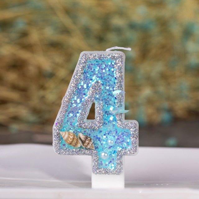 Blue Shell Glitter Number Birthday Candles