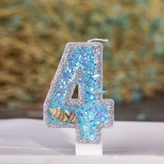 Blue Shell Glitter Number Birthday Candles