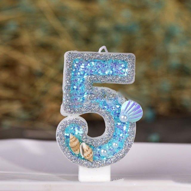 Blue Shell Glitter Number Birthday Candles