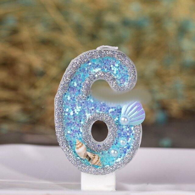Blue Shell Glitter Number Birthday Candles