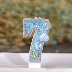 Blue Shell Glitter Number Birthday Candles