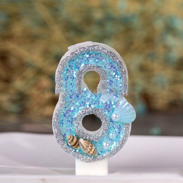 Blue Shell Glitter Number Birthday Candles