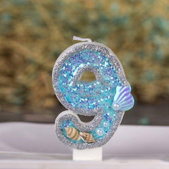 Blue Shell Glitter Number Birthday Candles