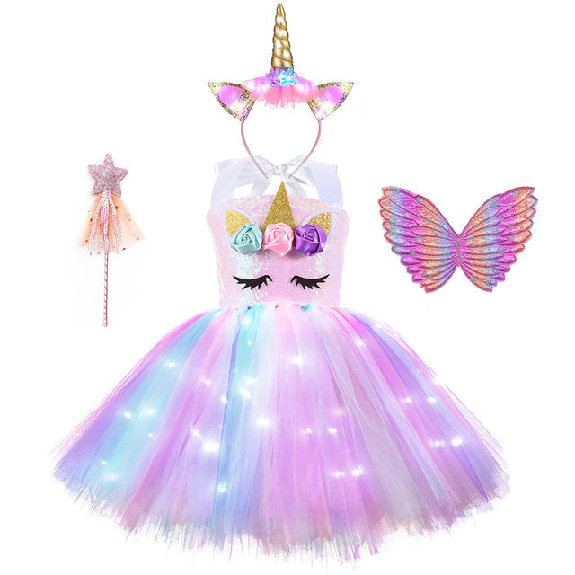 Unicorn Tutu Costume Dress with LED Wing Options