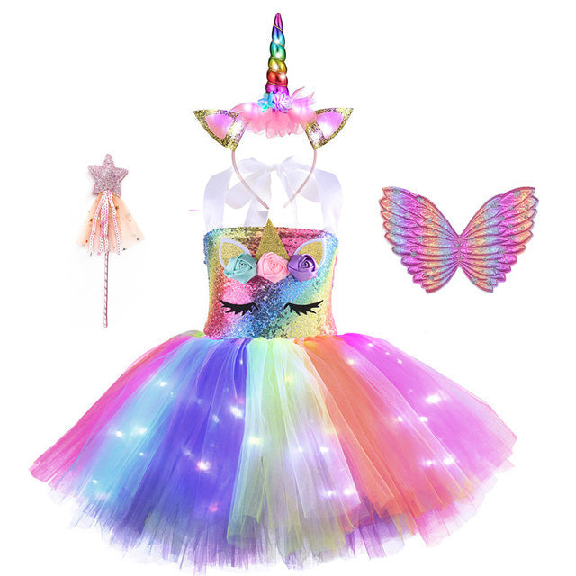 Unicorn Tutu Costume Dress with LED Wing Options