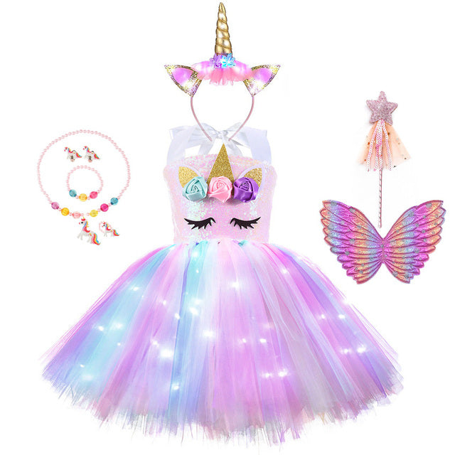 Unicorn Tutu Costume Dress with LED Wing Options