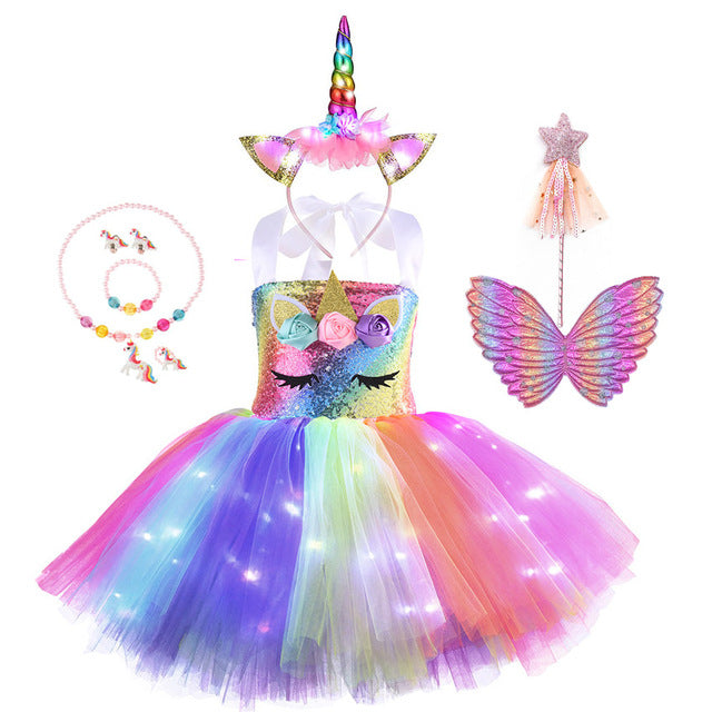 Unicorn Tutu Costume Dress with LED Wing Options