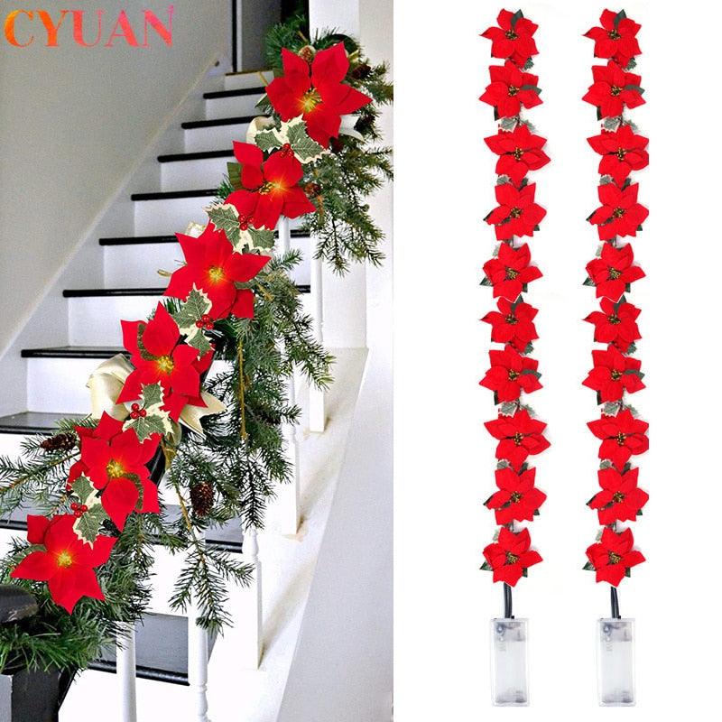 Poinsettia Flower Christmas LED String Lights, 2 to 5 m