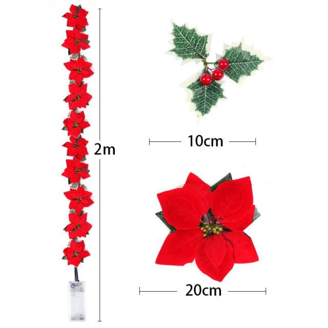 Poinsettia Flower Christmas LED String Lights, 2 to 5 m
