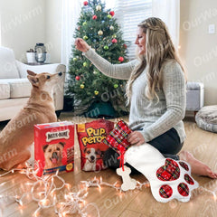 18 × 11 in Plaid Puppy Paw Christmas Stockings