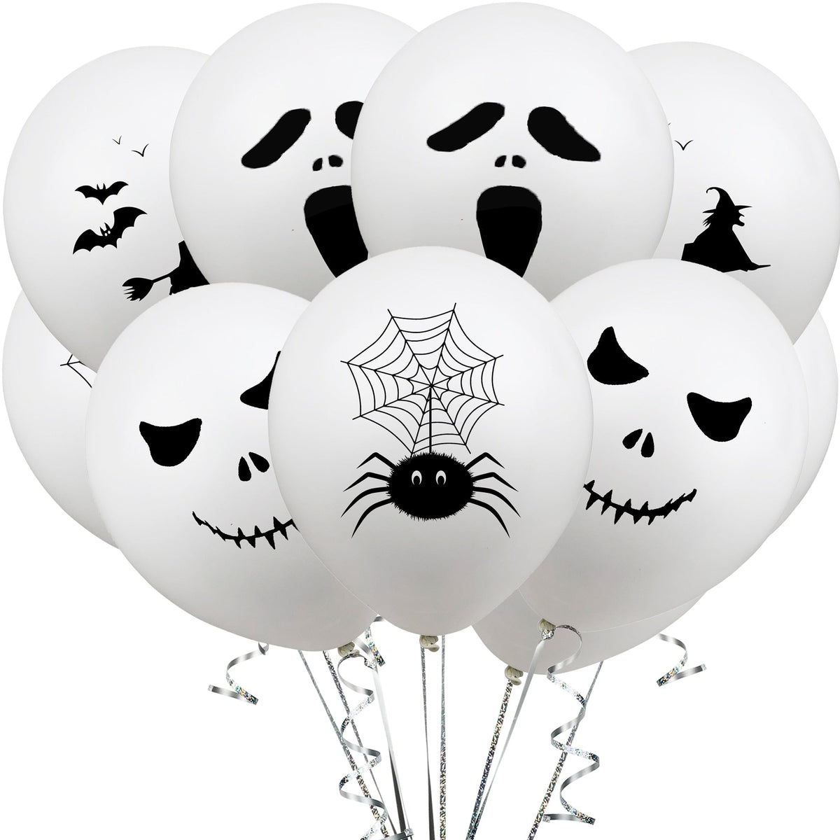 White Ghost, Spider and Witch Latex Balloons