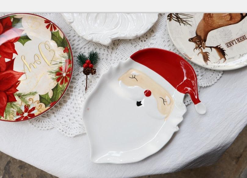 8 in Santa and Reindeer Christmas Ceramic Dinner Plate