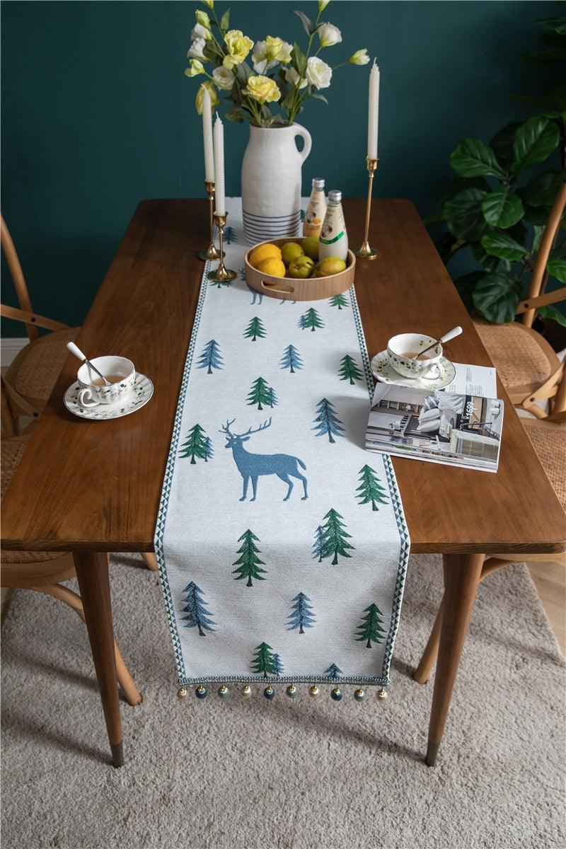 Deer and Christmas Tree Print Jacquard Table Runner