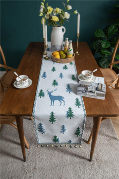 Deer and Christmas Tree Print Jacquard Table Runner