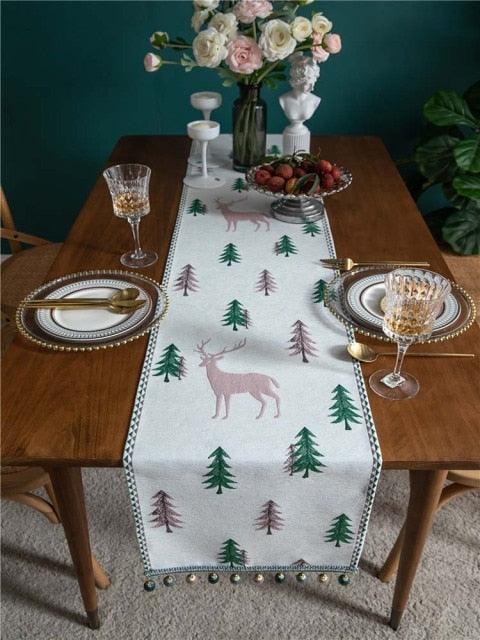 Deer and Christmas Tree Print Jacquard Table Runner