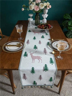 Deer and Christmas Tree Print Jacquard Table Runner