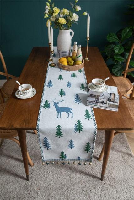 Deer and Christmas Tree Print Jacquard Table Runner