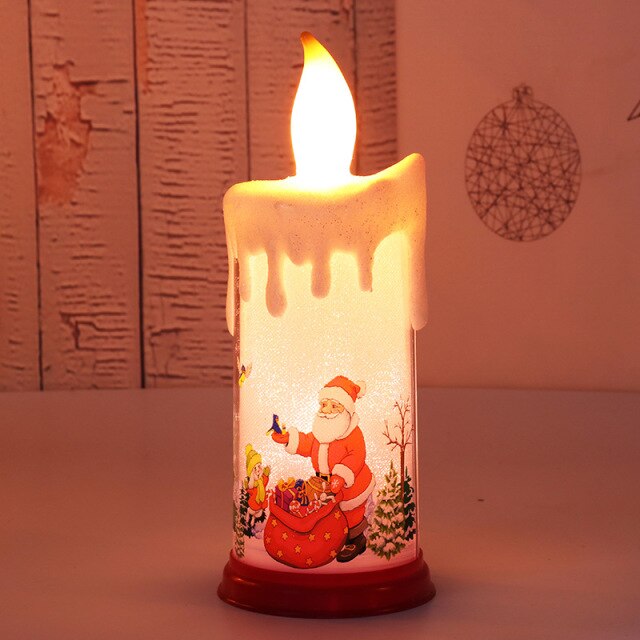 LED Merry Christmas Candle Decorations for Home Simulation Flame Sticker on it