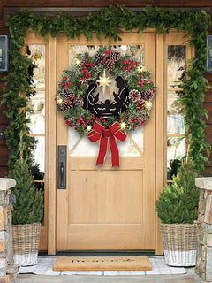 Flocked Artificial Christmas Wreath with Star Lights
