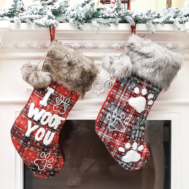 Plaid Christmas Stocking with Fluffy Cuff