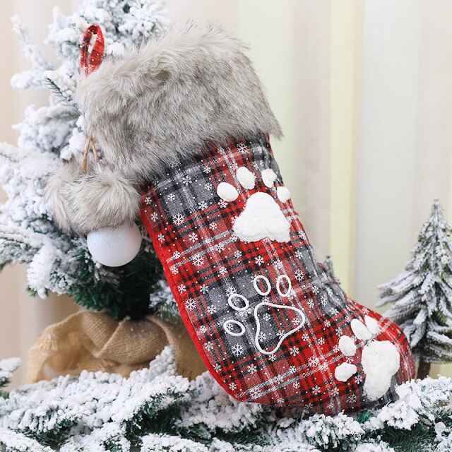 Plaid Christmas Stocking with Fluffy Cuff