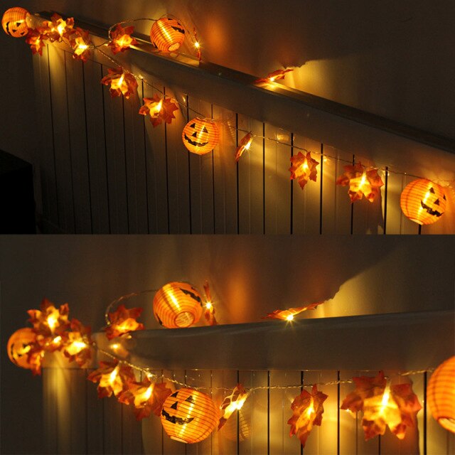 Maple Leaf and Pumpkin String Lights for Halloween
