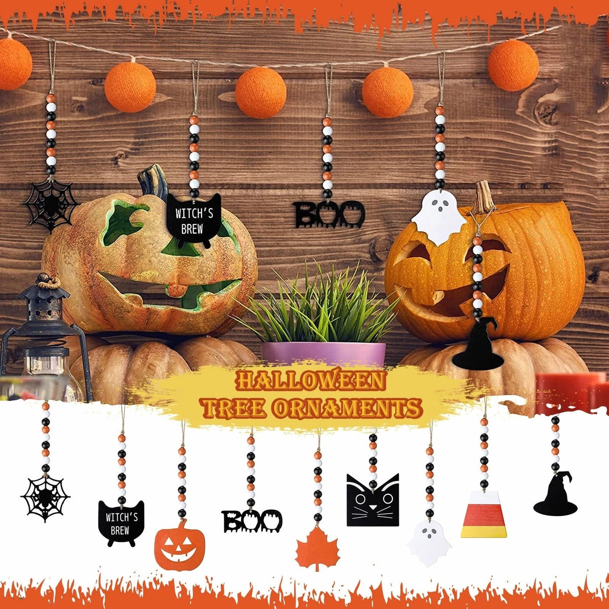 Wooden Bead Halloween Hanging Decoration
